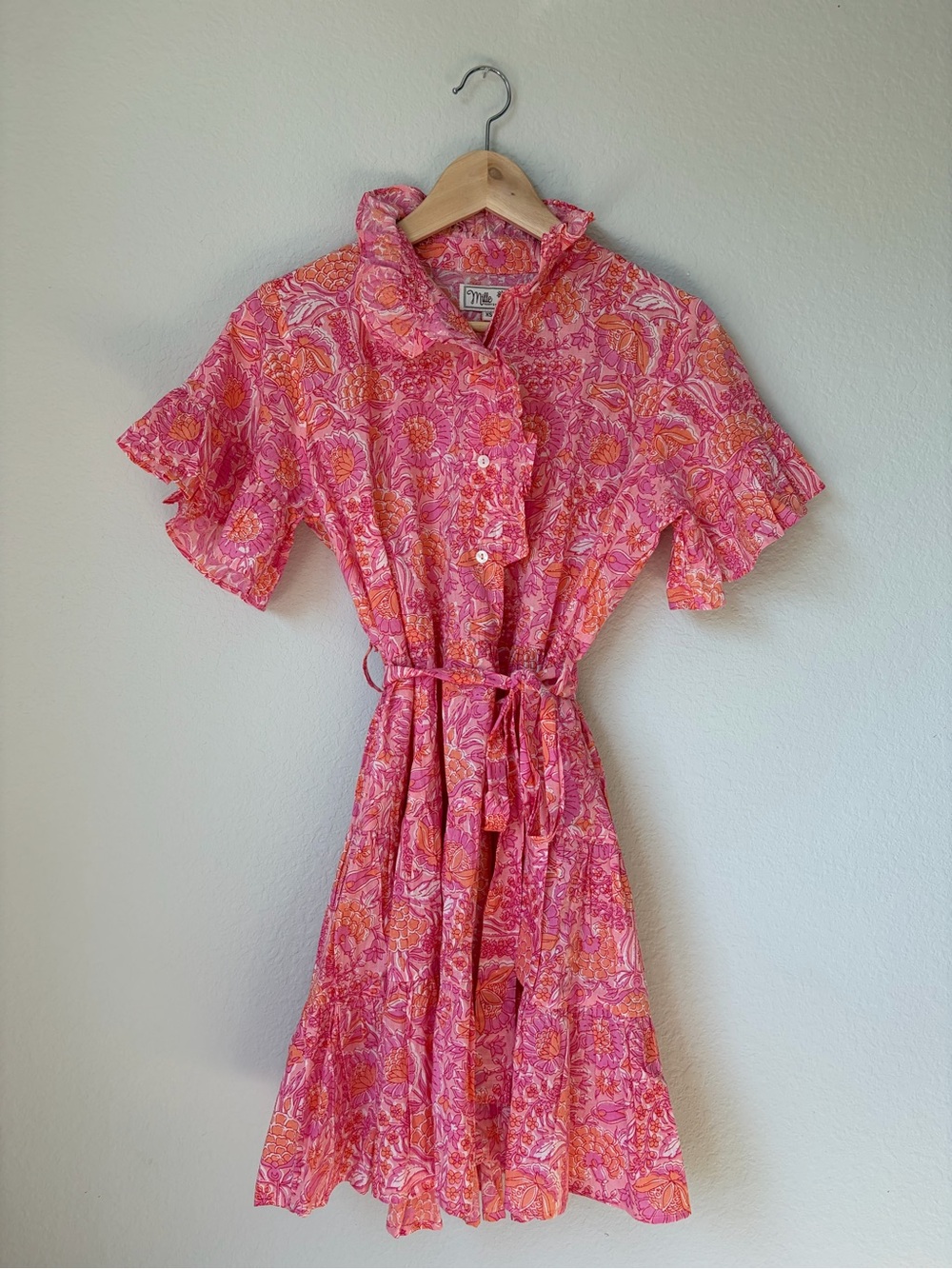 Mille Violetta Resort Mini Dress Pink & Orange Carnation Floral Print Size XS